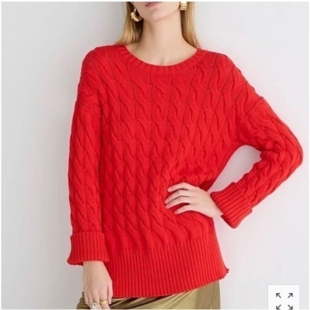 NWT J Crew Cotton cable-knit side-slit crewneck sweater BM401 size S-M